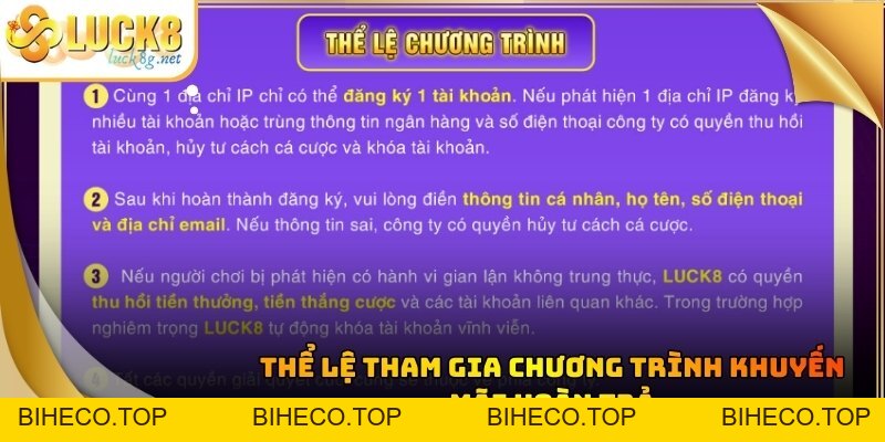 Khuyến Mãi Hoàn Trả: Tỷ Lệ Cực Cao Lên Tới 3.0% Tại Luck8 - biheco