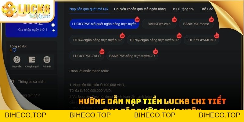 Nạp Tiền LUCK8 - Hướng Dẫn Thanh Toán Nhanh Nhất 2026 - biheco